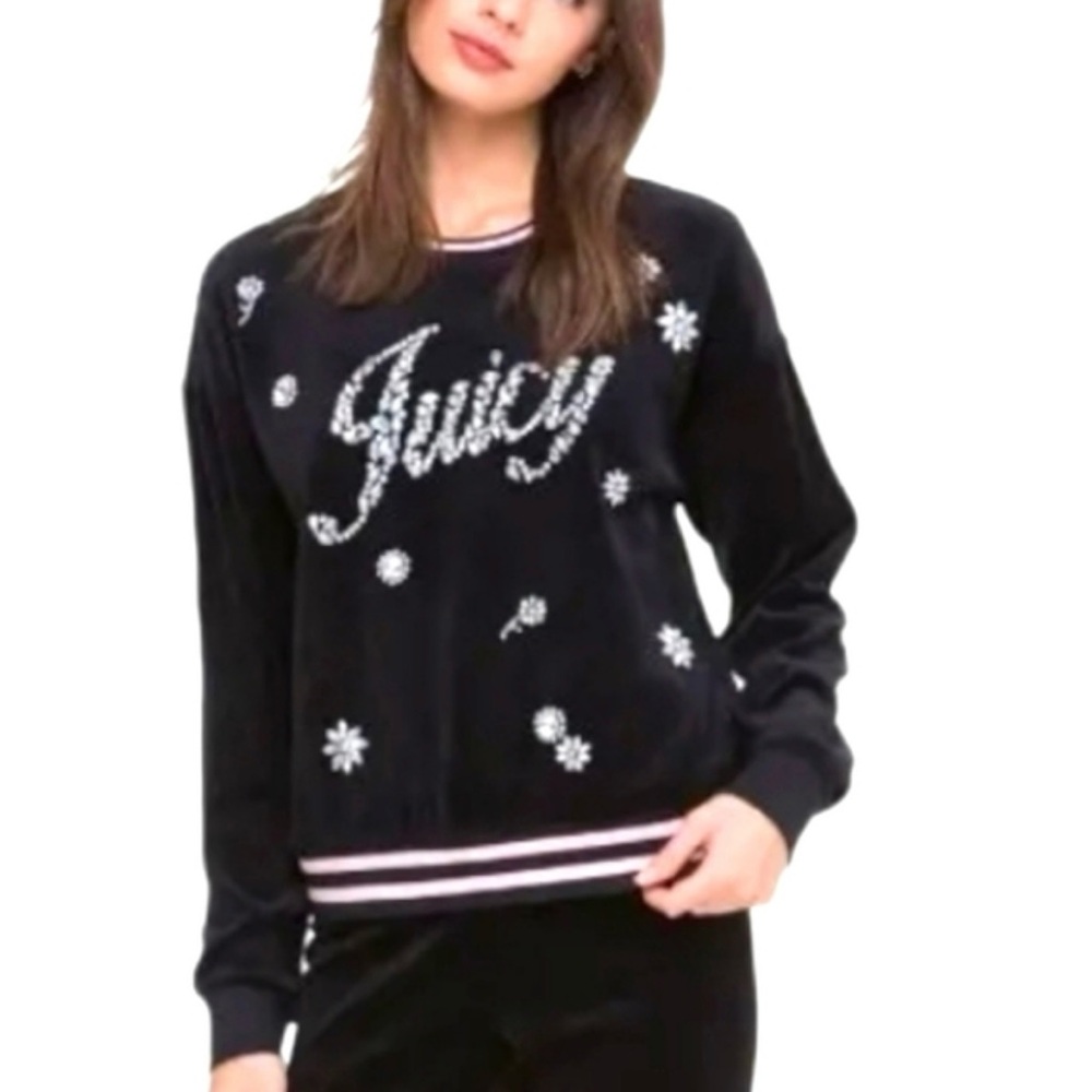 Juicy Couture Black Label Crystal Embellished Velour Pullover Sweater Size S NWT